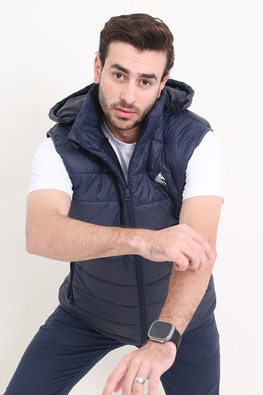 Zircon Premium Padded Puffer Sleeveless Jacket Navy Blue